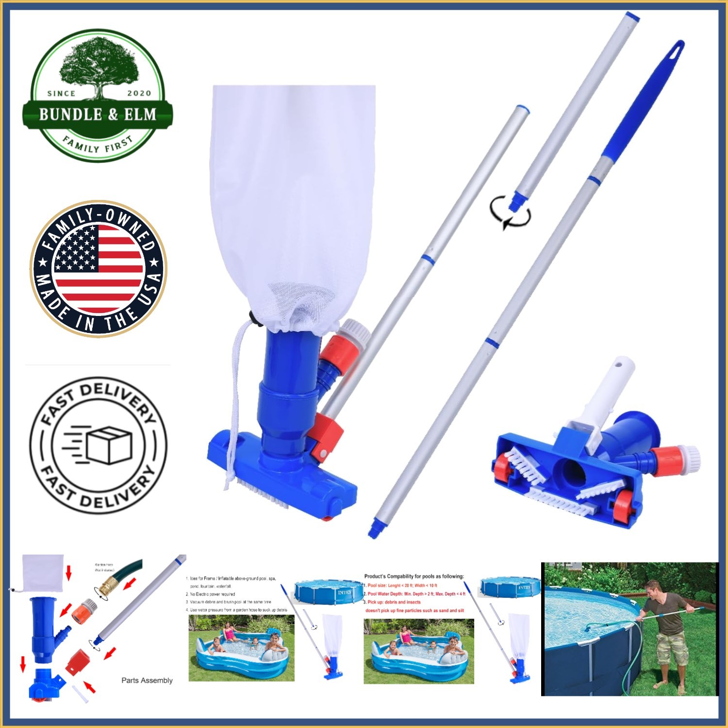 Portable Jet Vacuum Cleaner for Inflatable Pools and Hot Tubs, Easy Assembly