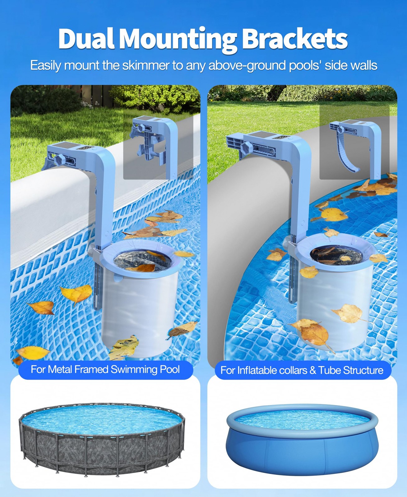 Above Ground Pool Skimmer with Solar Digital Thermometer and Adjustable Bracket