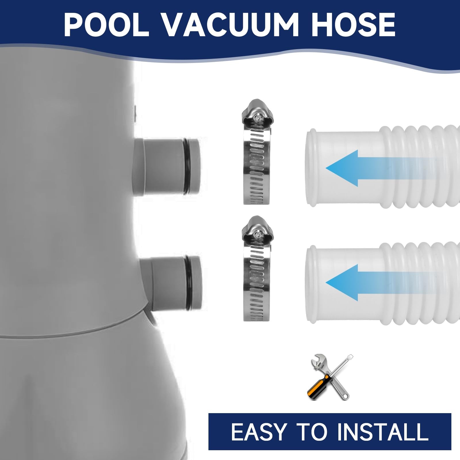 Pool Hoses for Above Ground Pools, 4 Pack 1.25 x 59 Inch 1.25*59inches, White
