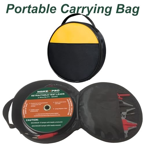 Retractable Test Leads 2 Wires 30FT 18AWG 10 in 1 Kit with Cable Bag and