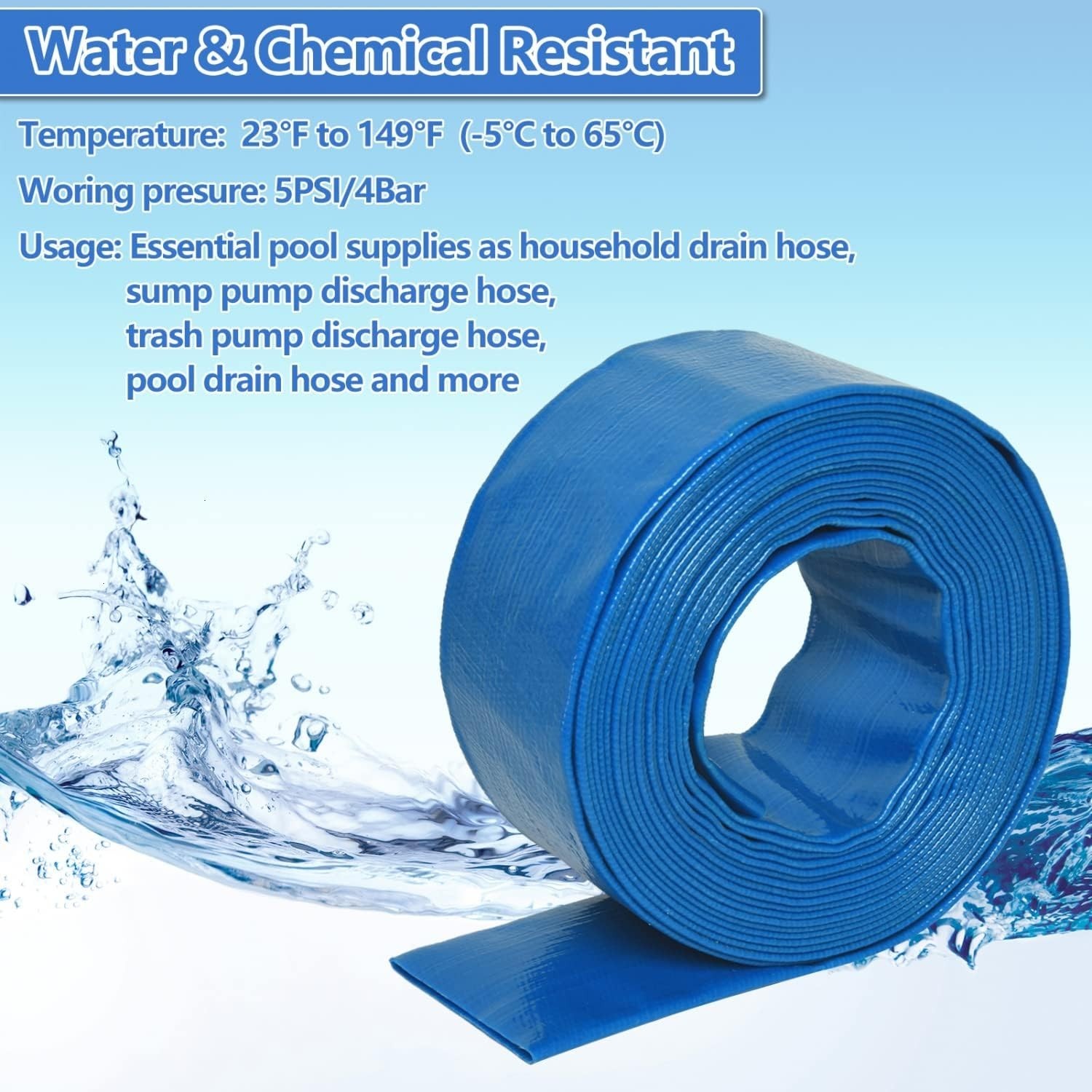 2 Inch by 25 Foot PVC Swimming Pool Discharge Hose with Stainless Steel Clamp