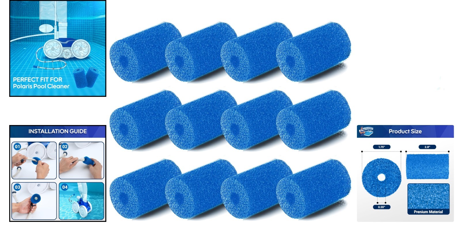Easy Install 12 Pack of Sweep Hose Scrubbers for Polaris 3900 & More