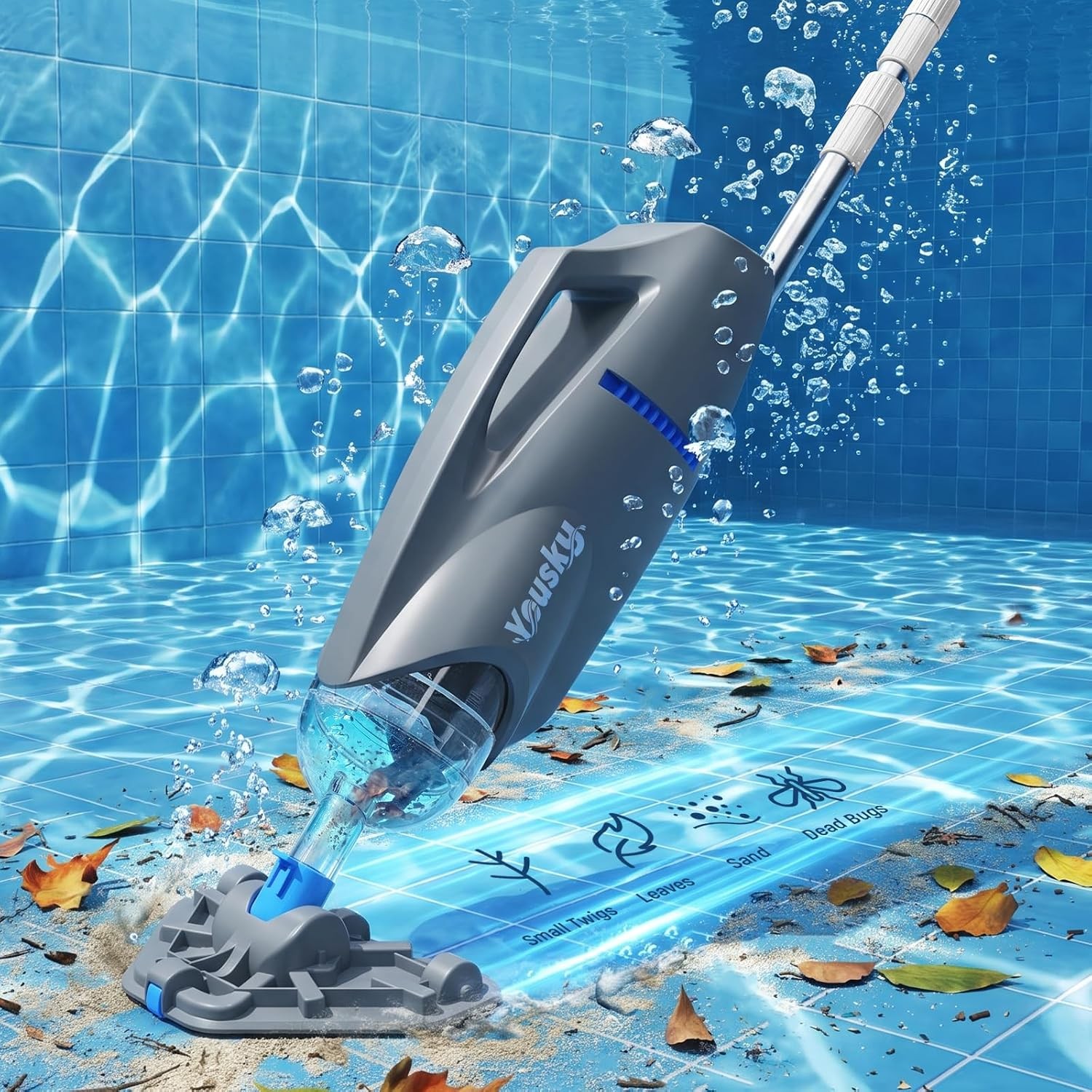Cordless Handheld Pool Vacuum Grey Vako H10 18.5GPM Strong Suction 45 Min