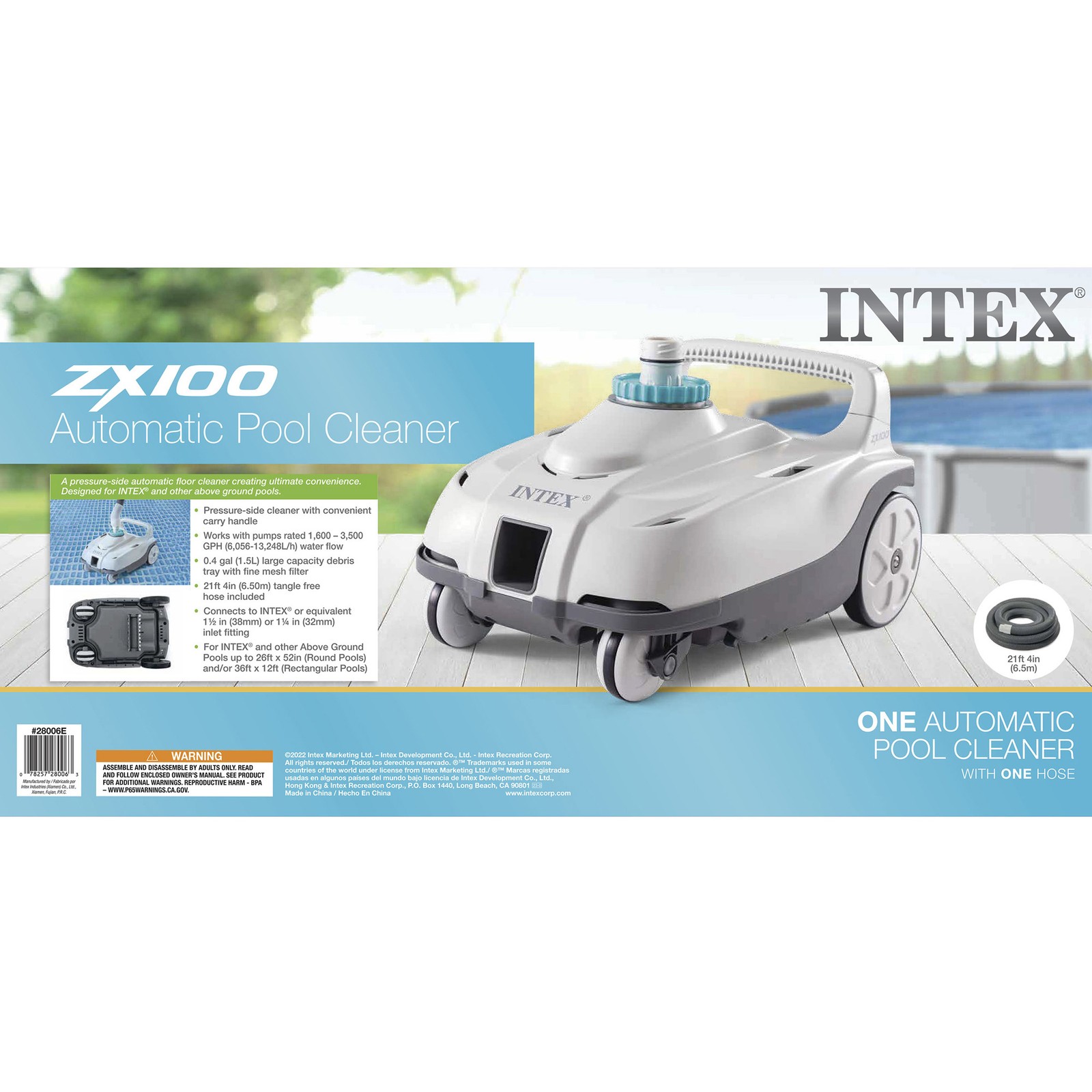 Intex ZX100 Auto Pressure Side Pool Cleaner with Krystal Clear Saltwater System