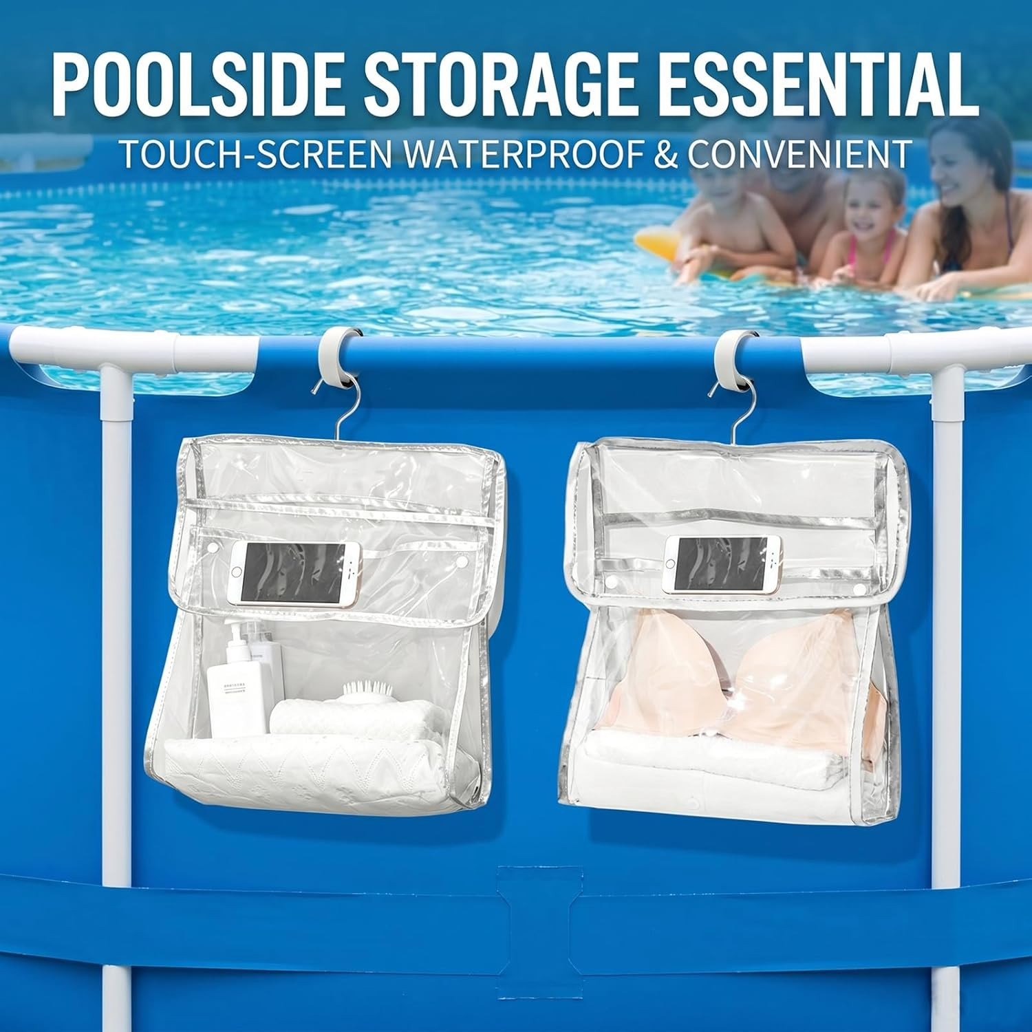 Poolside Storage Organizer for above Ground Pools, Hanging Bag for Pool Floats,