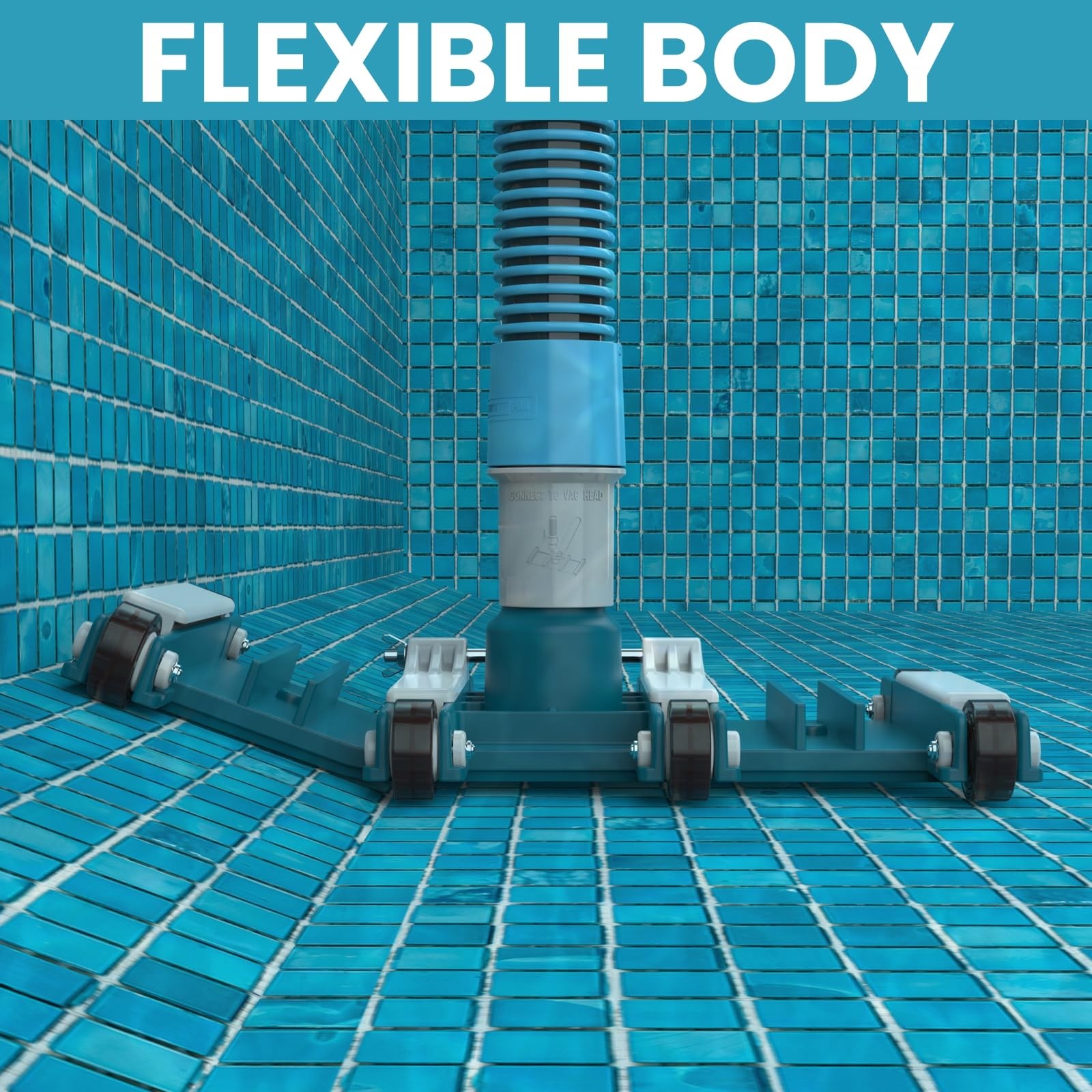 POOLWHALE 14&Prime; Flexible Pool Vacuum Head with Wheels, Flexible, Turquoise
