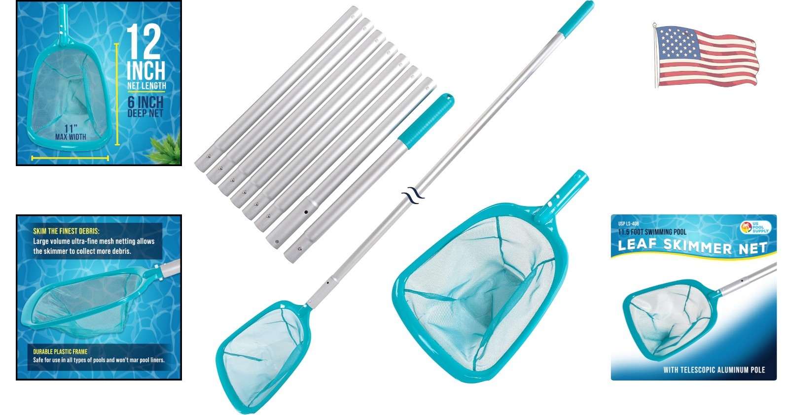 All-in-One 11.5 Ft Pool Leaf Skimmer with Durable Aluminum Pole for Spas & Ponds