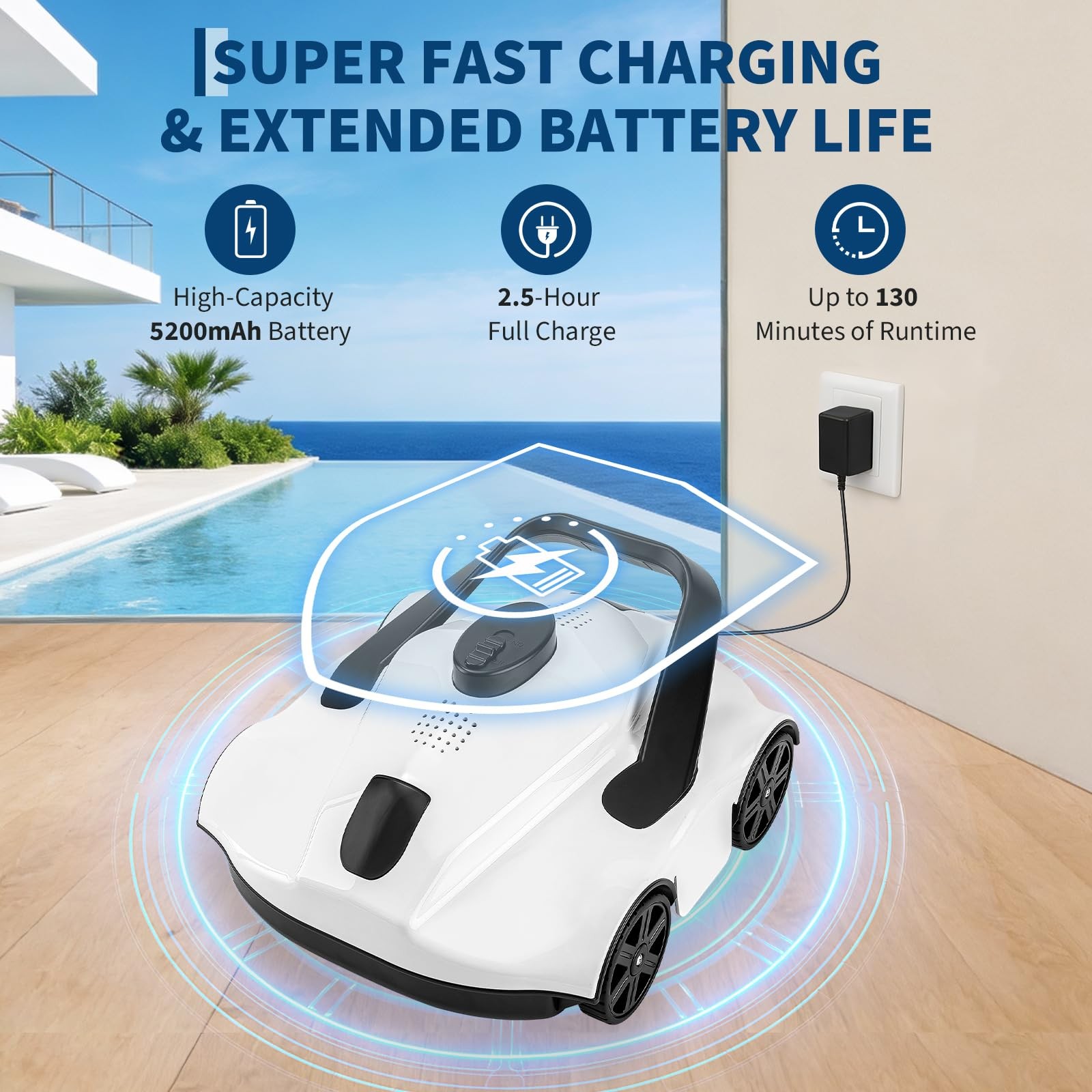 ✨Robotic Pool Cleaners Cordless for Above Ground Pools Portable 130 Min Runtime
