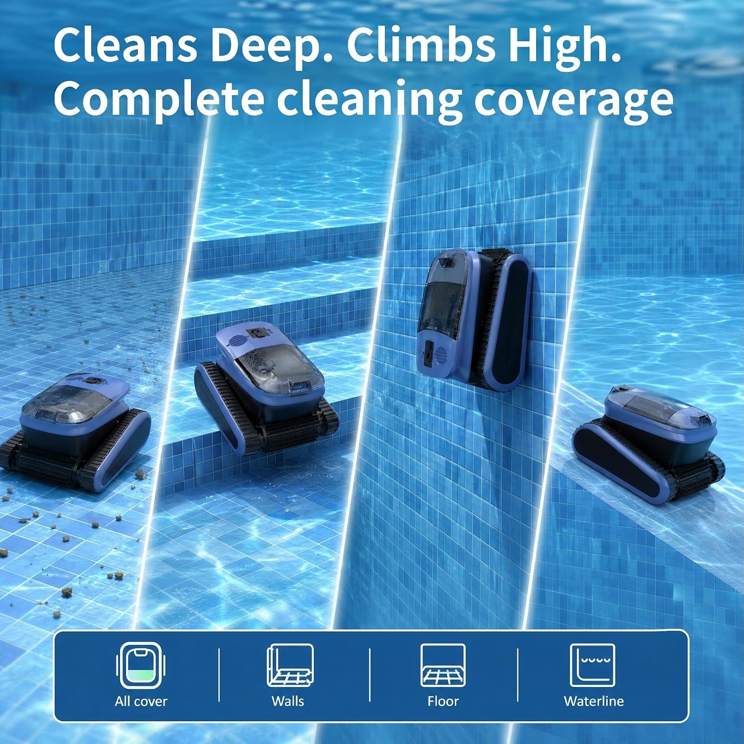 (2026 New) Cordless Robotic Pool Cleaner, 180-Min Wall-Climbing SAT 40