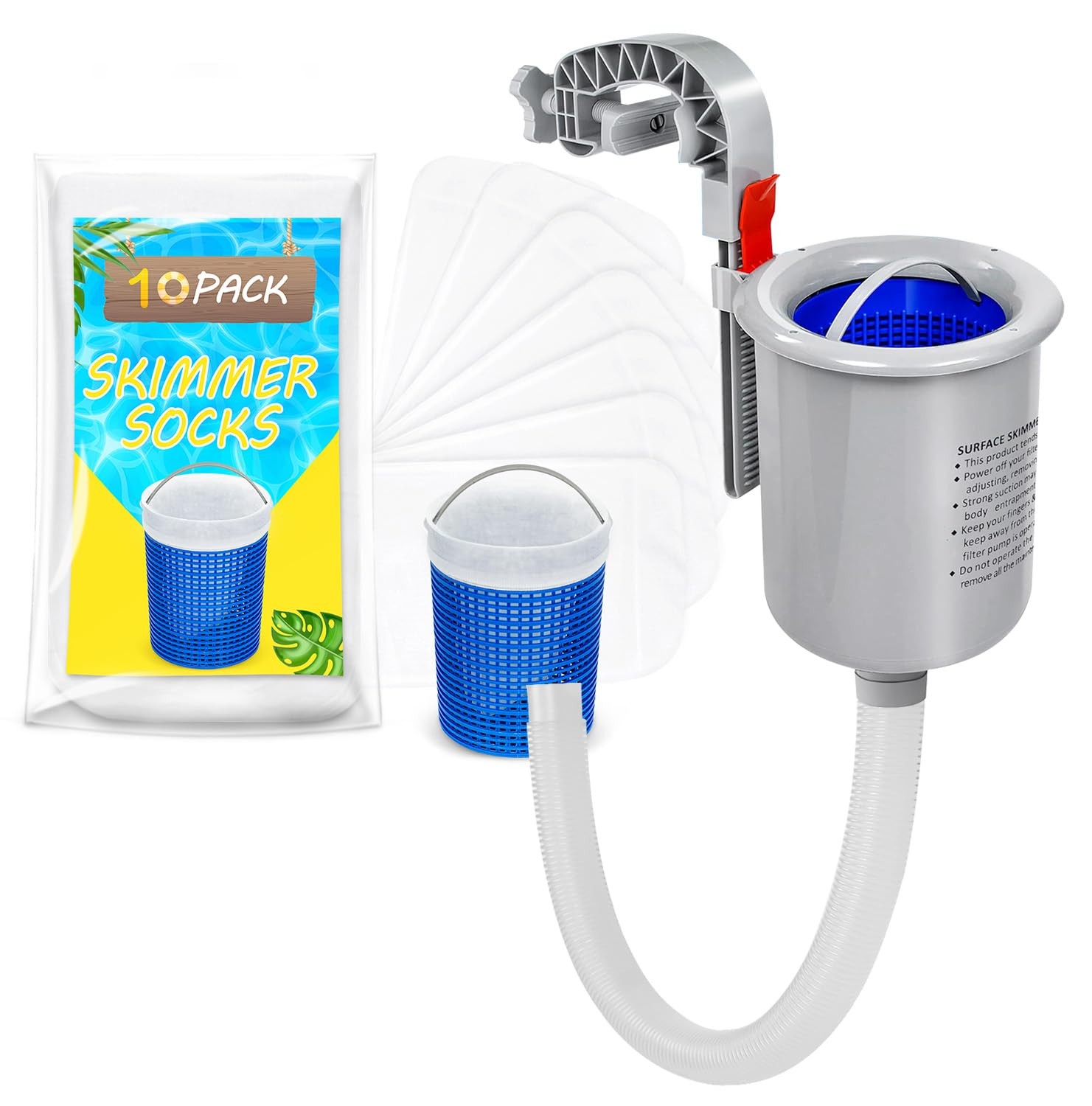 Ground Pool Skimmer with 10-Pack Skimmer Socks, Wall Mount Surface Skimmer for I