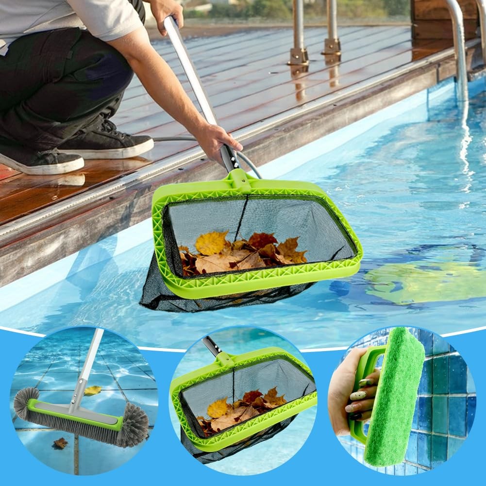 3PCS Pool Cleaning Kit -Pool Skimmer Net, 17&Prime; Aluminum Pool Wall Brush & Hand…