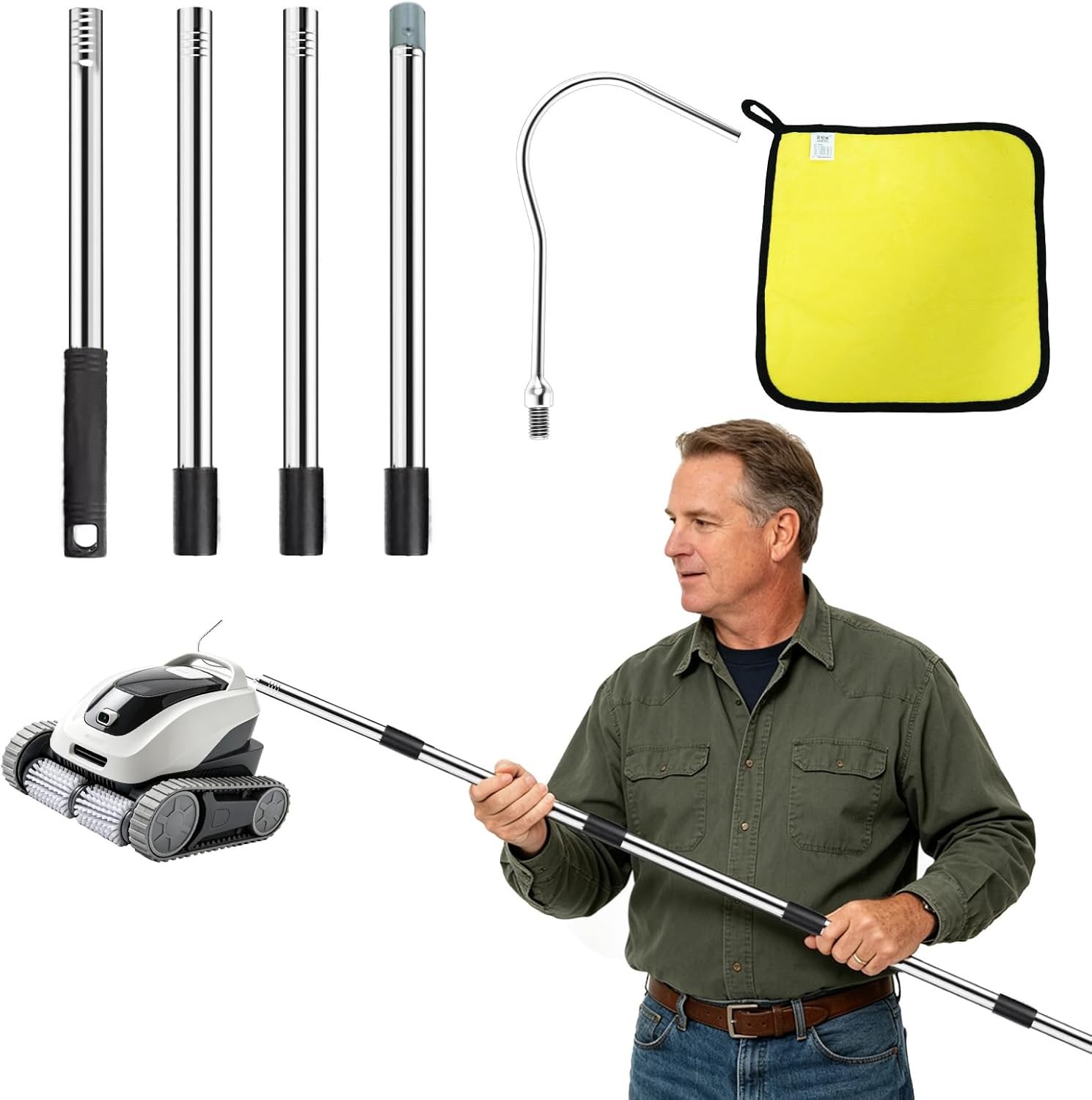 Pool Retrieval Hook for Robotic Pool Cleaner Adjustable Pole Skimmer Hook