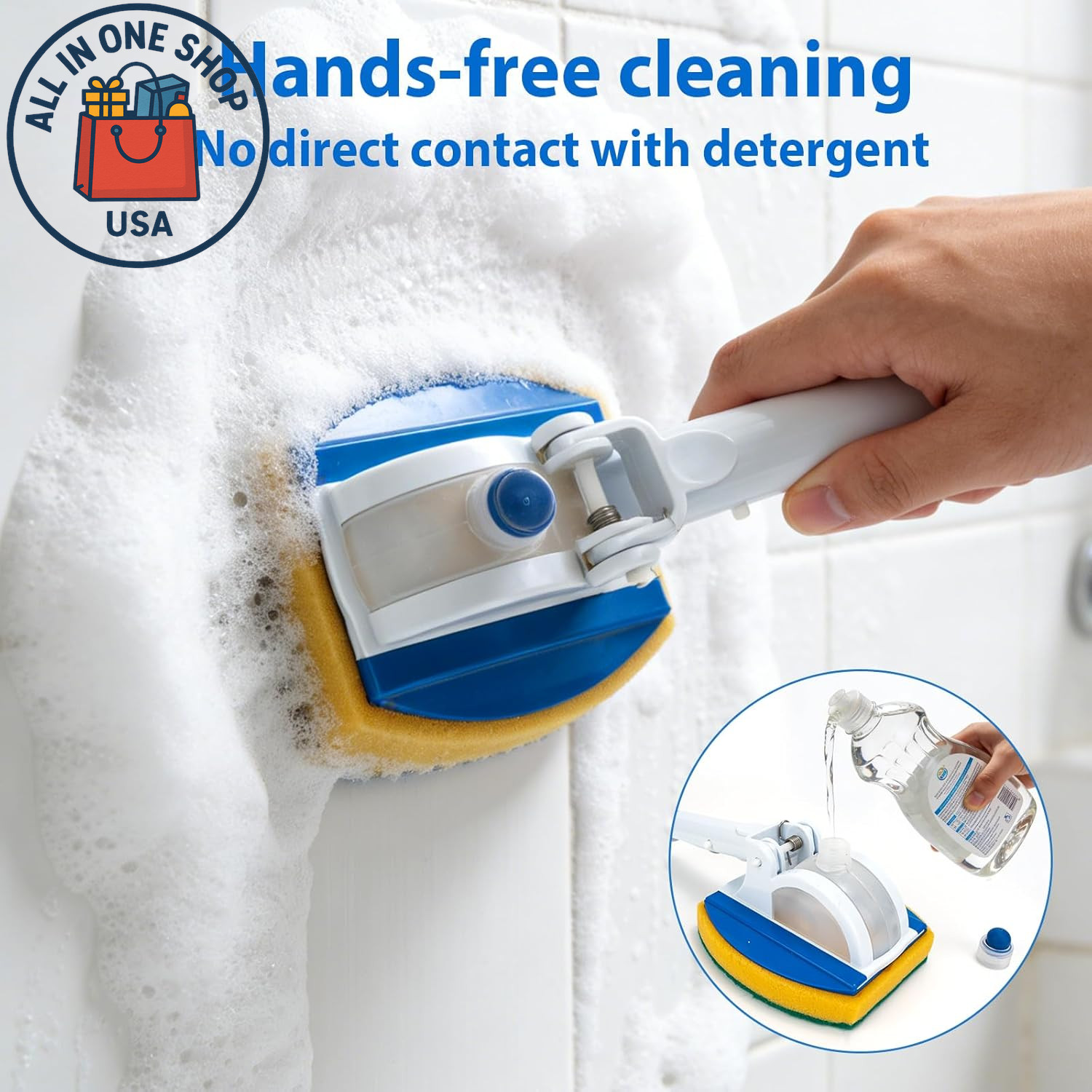 Handheld Pool Scrub Brush with Replacement Sponge Non-Scratch Tile Cleaner