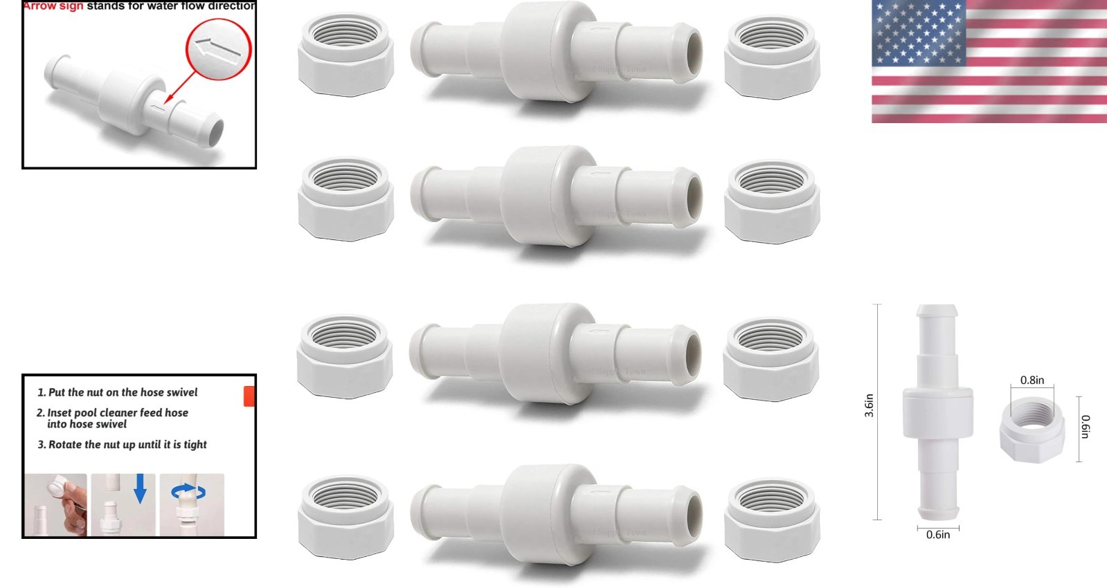 Pool Cleaner Hose Swivel and Nut Set for Efficient Maintenance Tasks