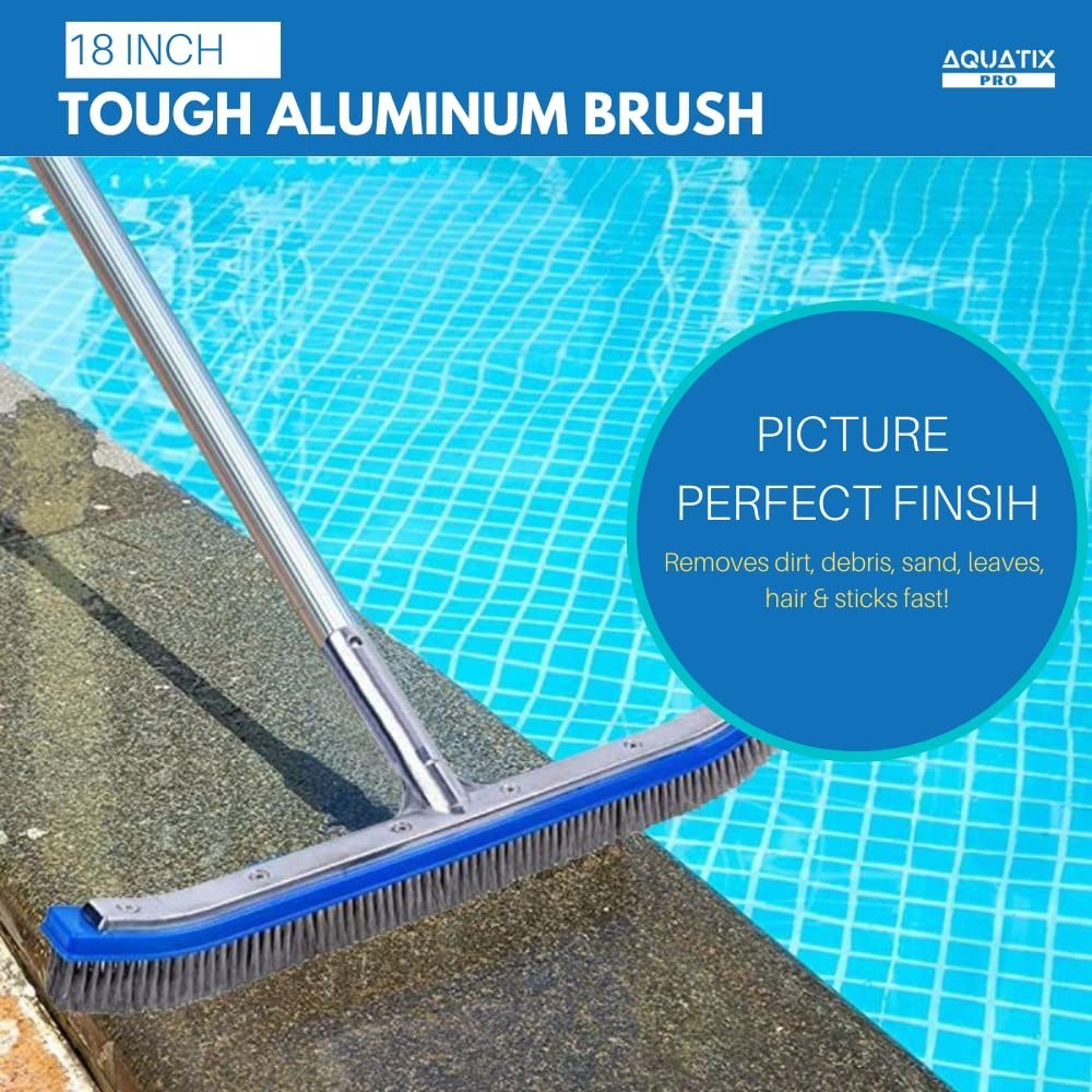 18&Prime; Heavy Duty Pool Brush Head – Stainless Steel Bristles, Curved Ends, EZ Clip,