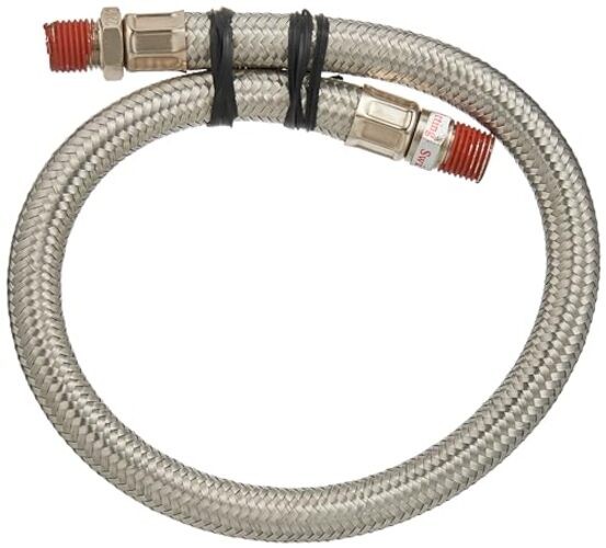 92804 18&Prime; Steel Braided Leader 18&Prime; No Check Valve Stainless 1/4&Prime; M to 1/4&Prime; M