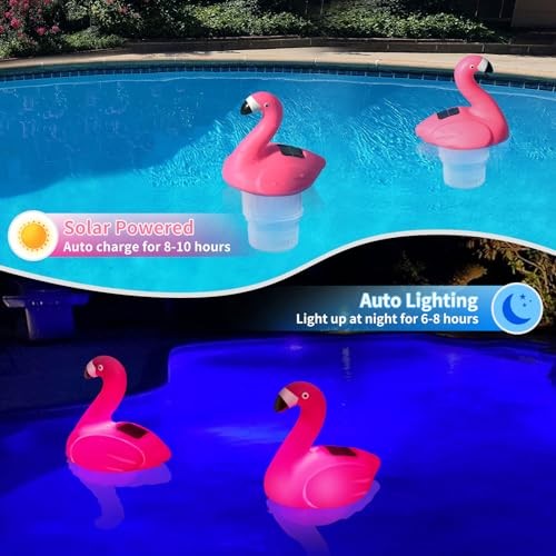 Solar Pool Chlorine Floater, Flamingo Chlorines Floater with Light, 11 in Red