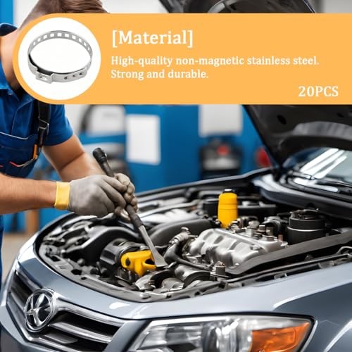 20PCS Car CV Boot Clamp Kit, Stainless Steel Vehicle 10PCS Small ＆ 10PCS Large