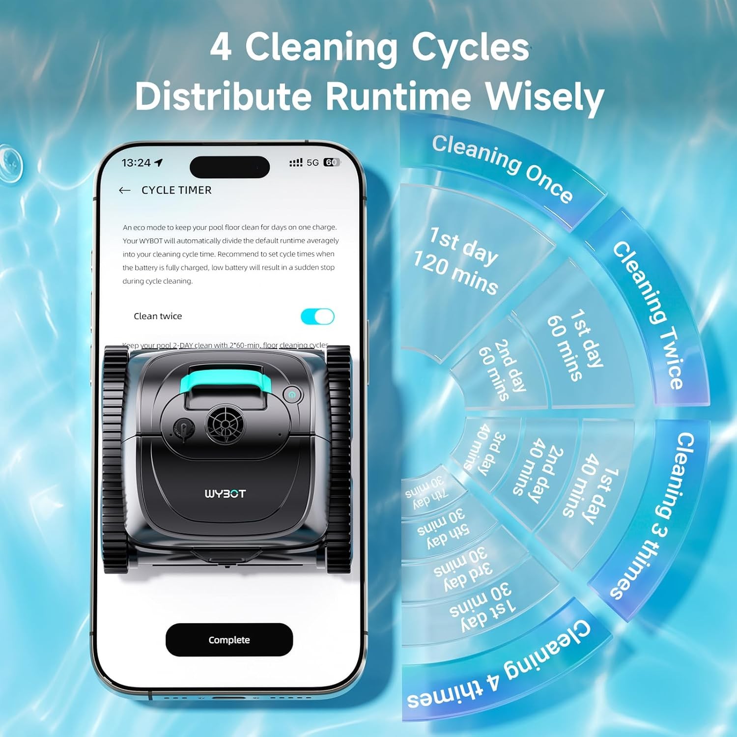 WYBOT C1 Cordless Robotic Pool Cleaner Inground Above Ground Vacuum App Control
