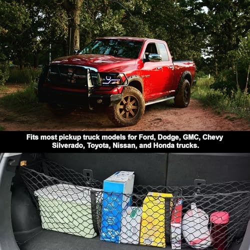 59 Inch Cargo Net Trunk Organizer with 3 Pockets, Heavy Duty Mesh Storage Net