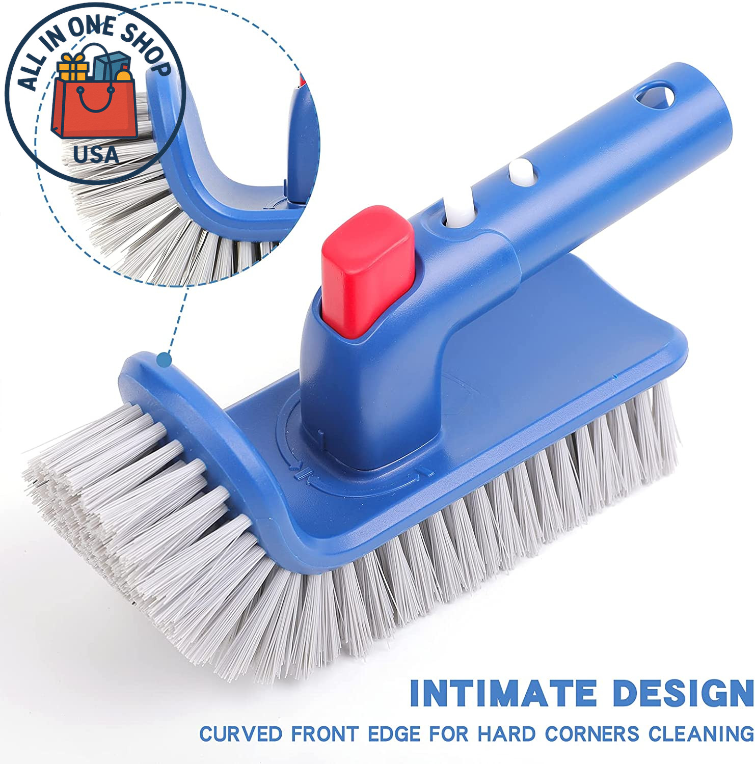 Rotatable Pool Brush Head for Walls, Steps, and Corners Cleaning