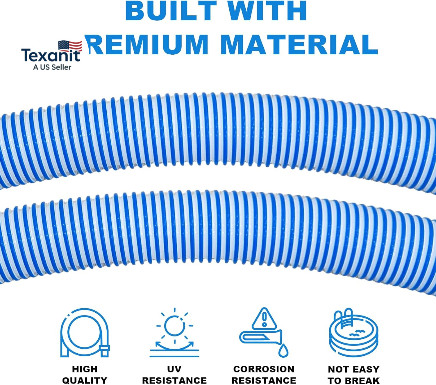 Pool Vacuum Hose 26 Feet (8 X 40 Inch), 1.5 Inch Cuffs, Compatible with Most Ing