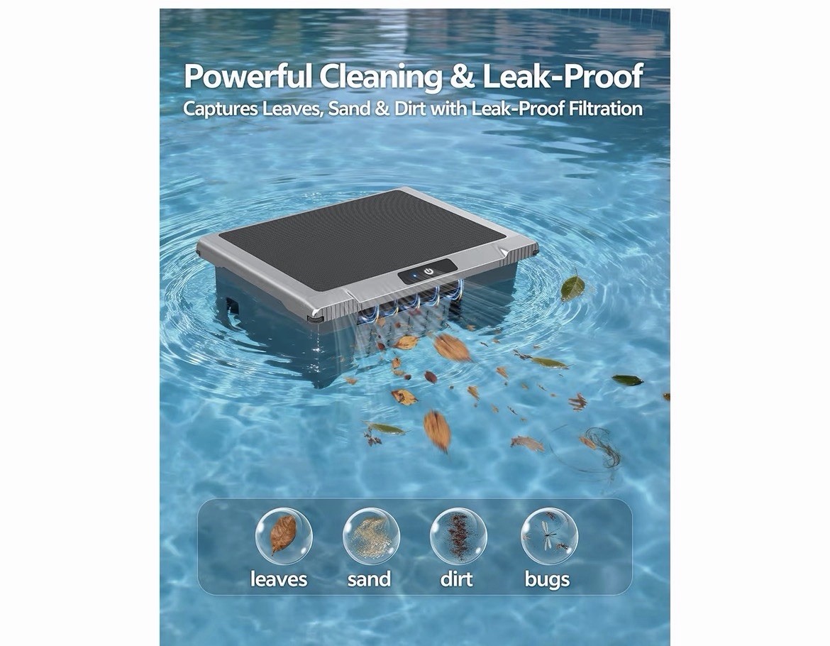 i-Clyner T1B Robotic Pool Surface Cleaner, App/Bluetooth Remote, Edge/Spot