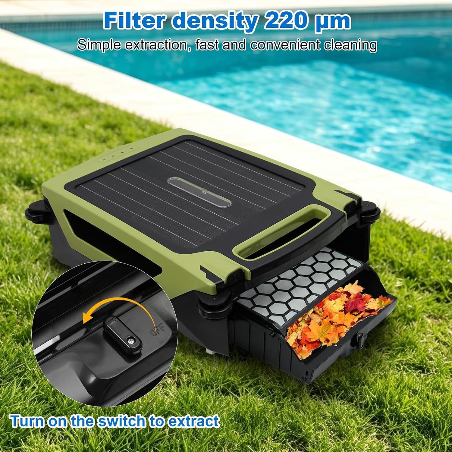 Solar Powered Robot Pool Skimmer with App Control and 24/7 Continuous Cleaning