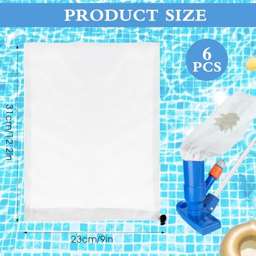 6 Pcs Replacement Mesh Bag – 9 x 12.2 Inch Pool Leaf Vacuum Net with Pull &