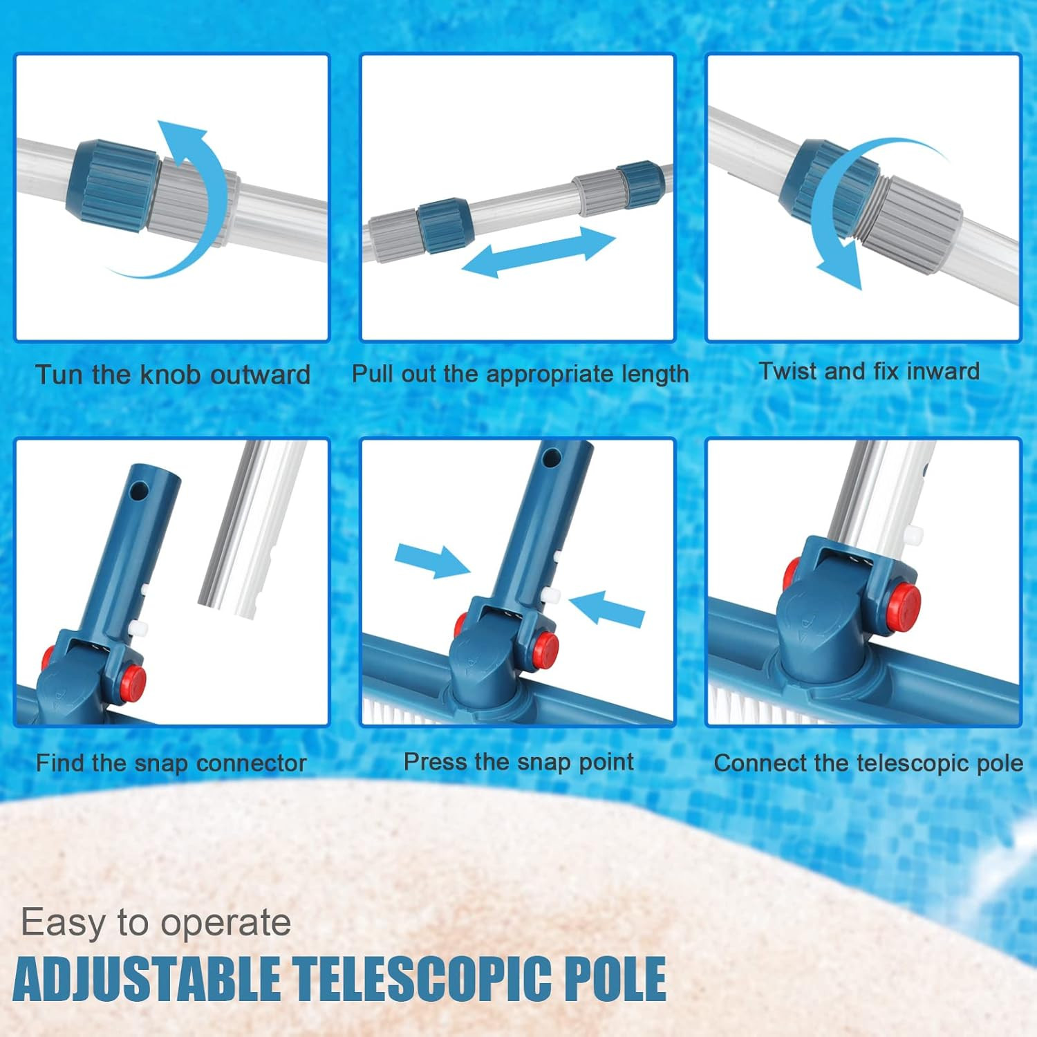Professional 16 Foot Telescopic Aluminum Swimming Pool Pole – Attach Connect Ski