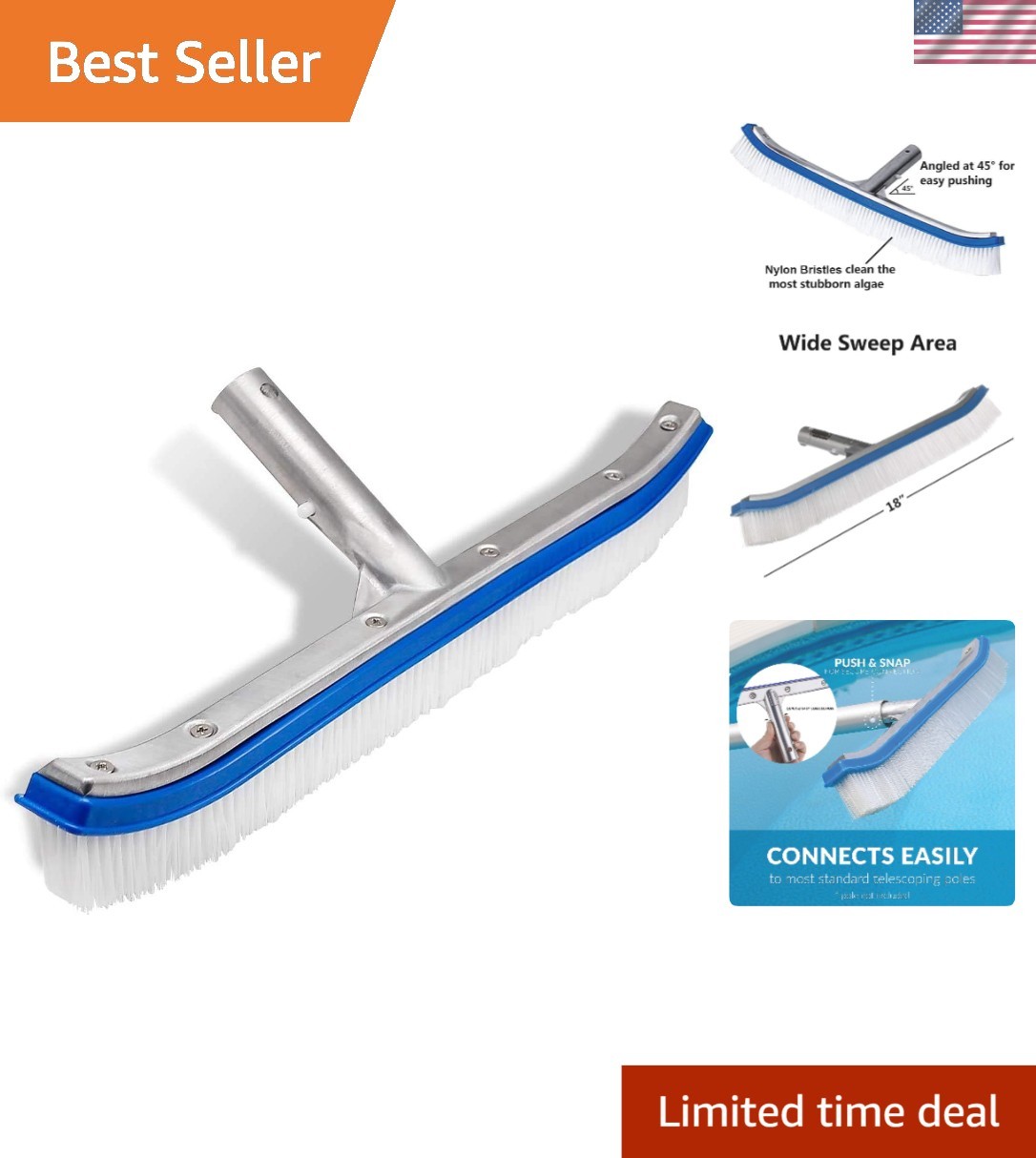 Versatile 18&Prime; Wall & Tile Brush for Swimming Pools – Durable & Easy to Use