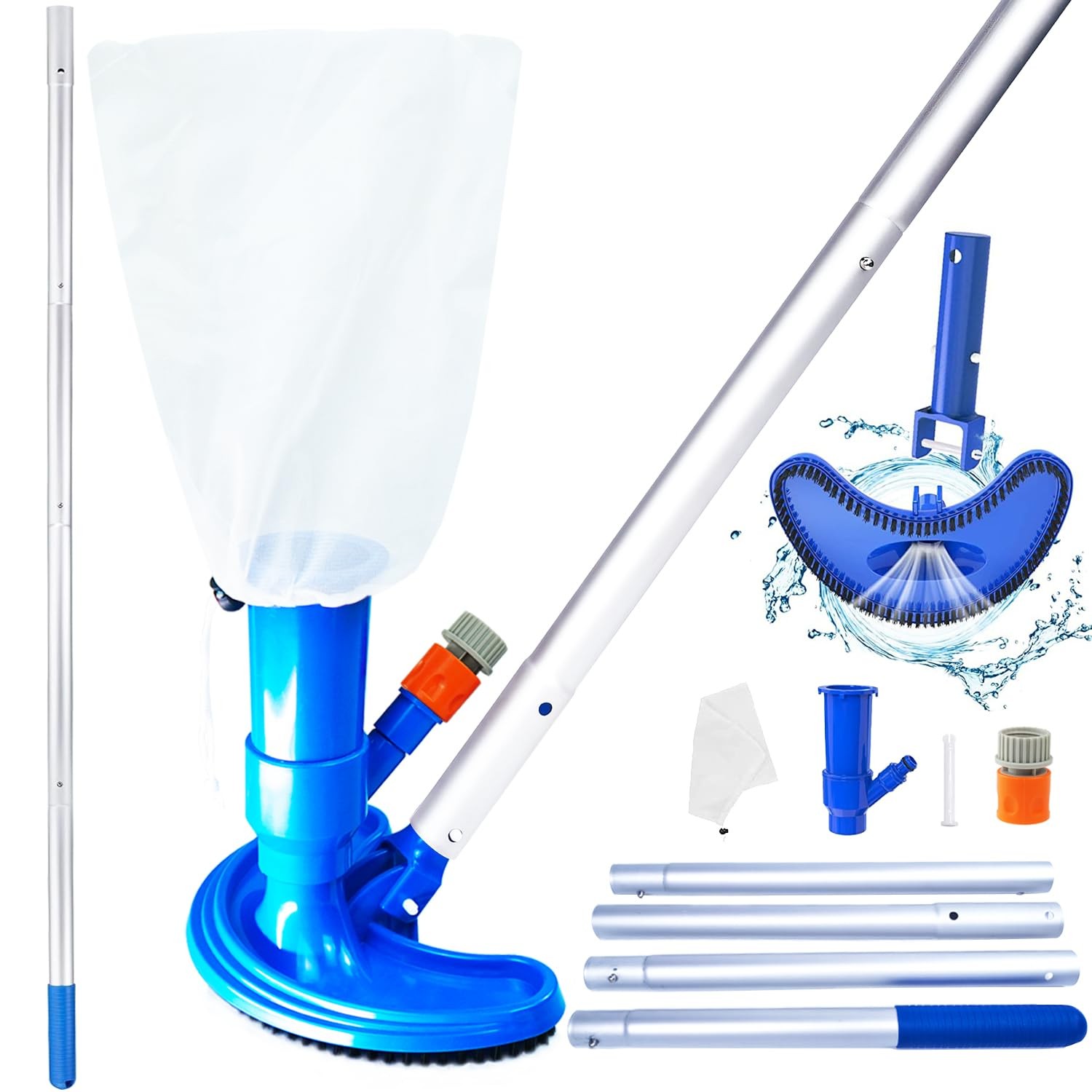 Pool Vacuum Cleaner with Telescopic Pole Aluminium Rod 1.5m 4 Sections, Pool …