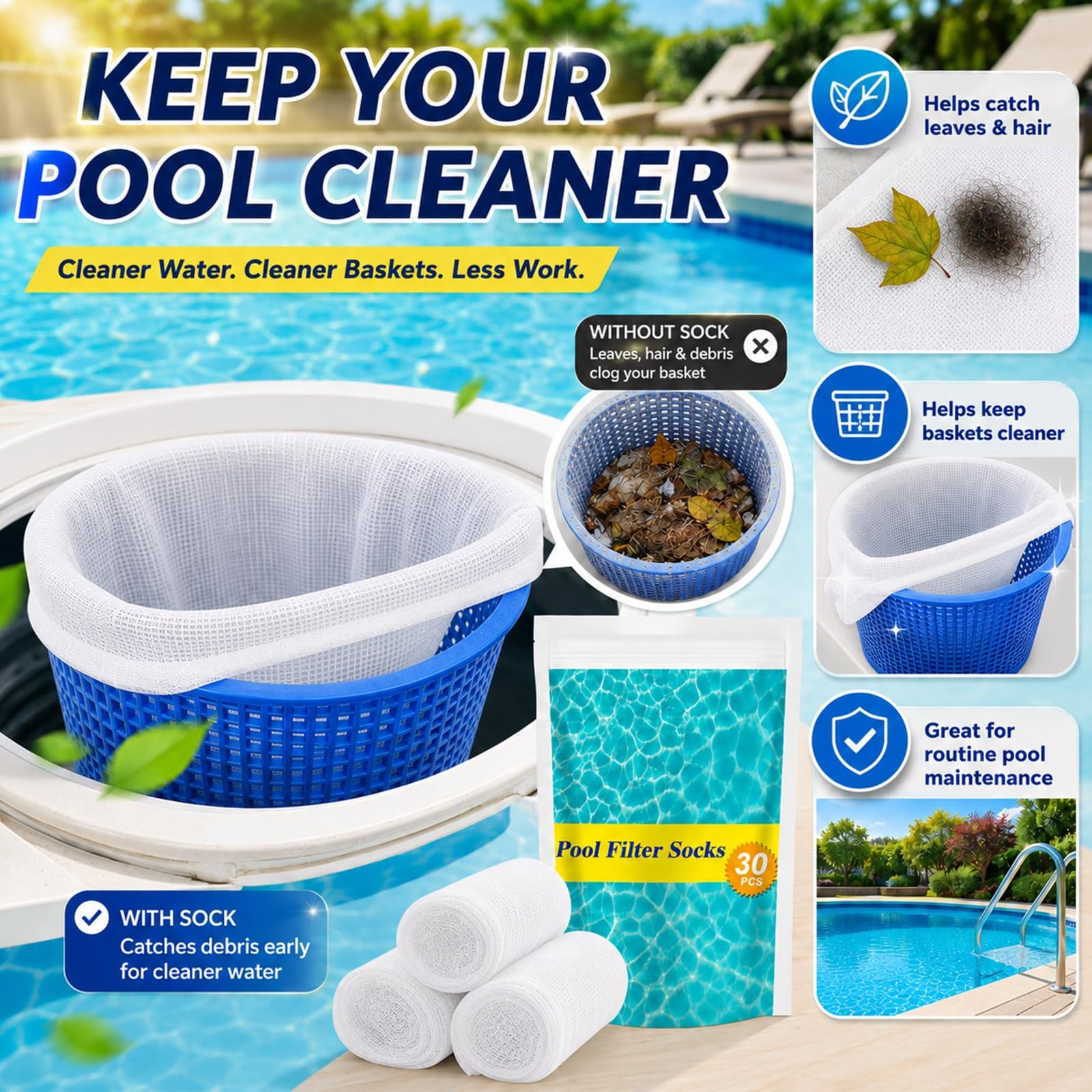 Lagincig 30PCS Pool Skimmer Socks Filter – Saver White