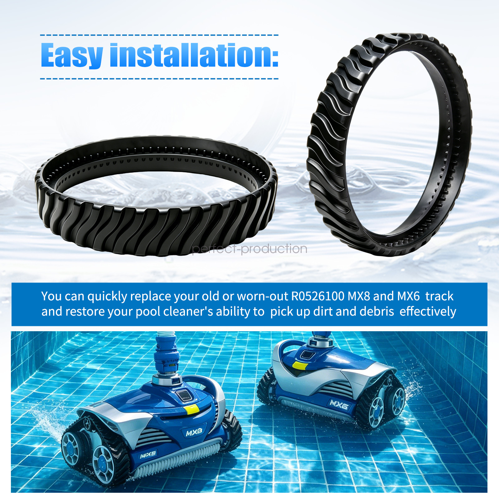 R0526100 Set of 2 Track Pool Cleaner Wheel Tire For Zodiac Baracuda MX8 / MX6