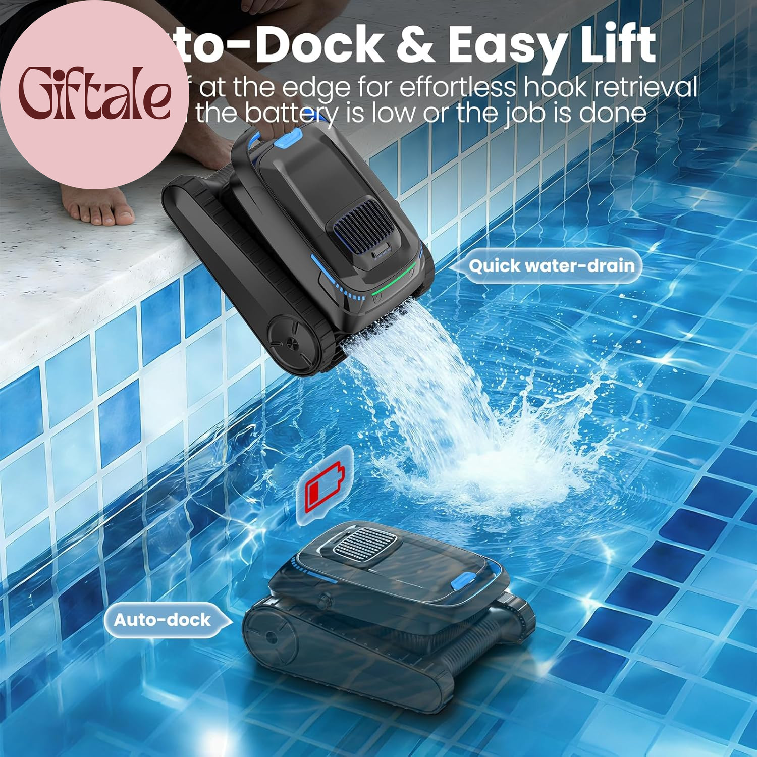 Robotic Pool Vacuum PC10, Cordless Pool Cleaner Robot for Inground & above Groun