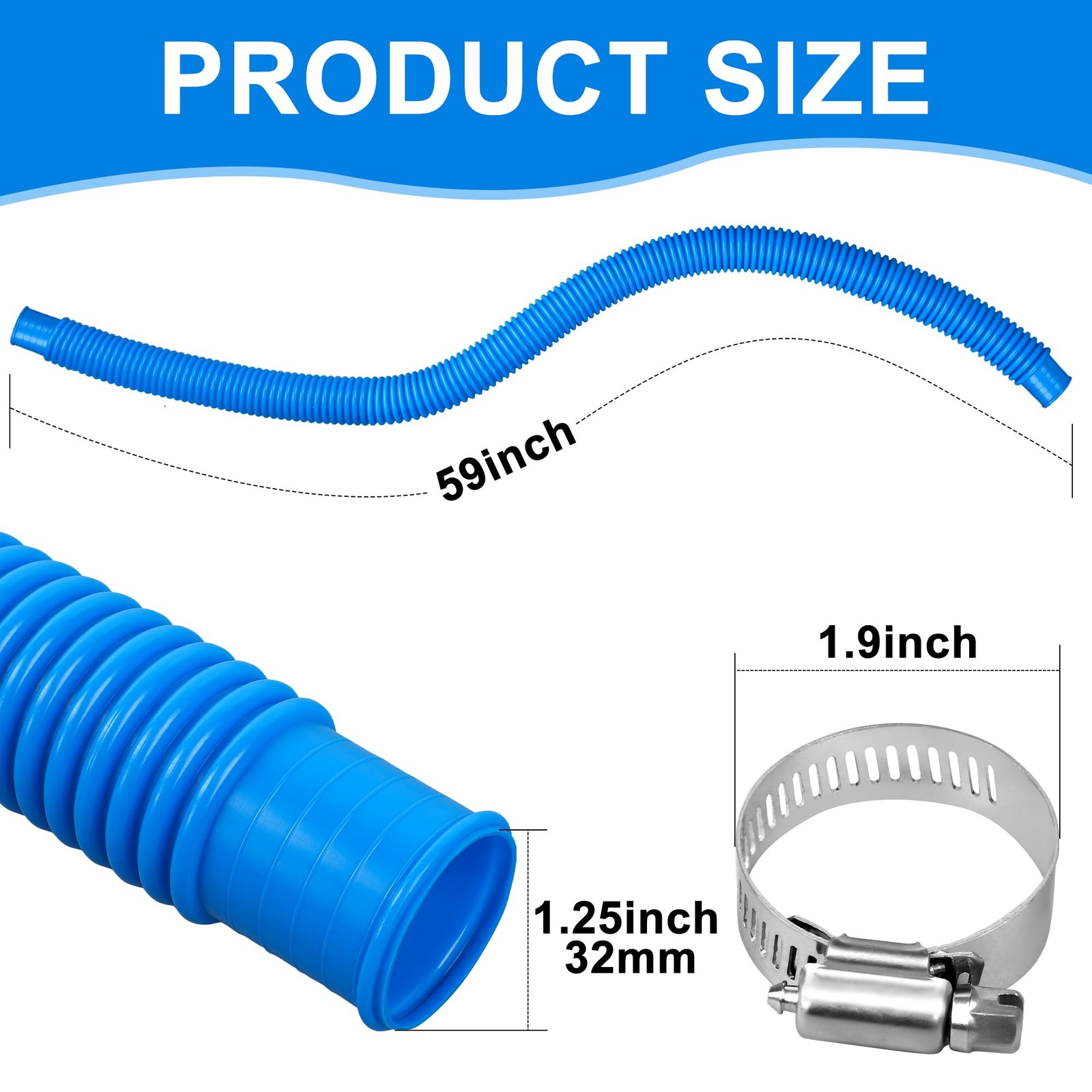 4 Pack Pool Hoses for Above Ground Pools 1.25&Prime; 59 inches x 1.25 inches, Blue