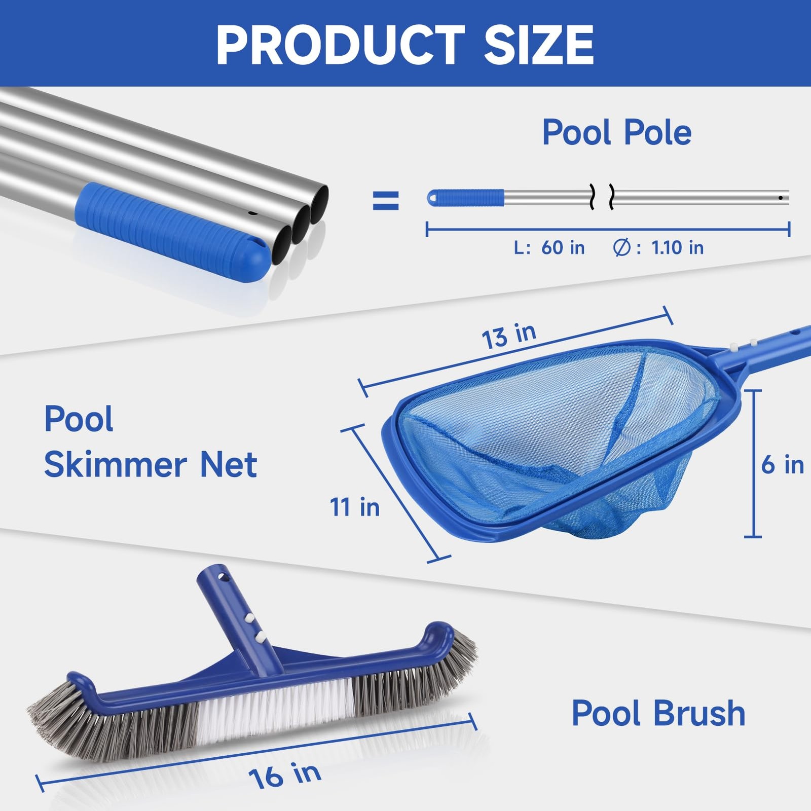 Swimming Pool Cleaning Kit Includes Pool Skimmer Net, 18&Prime; Pool Brush with 5f…