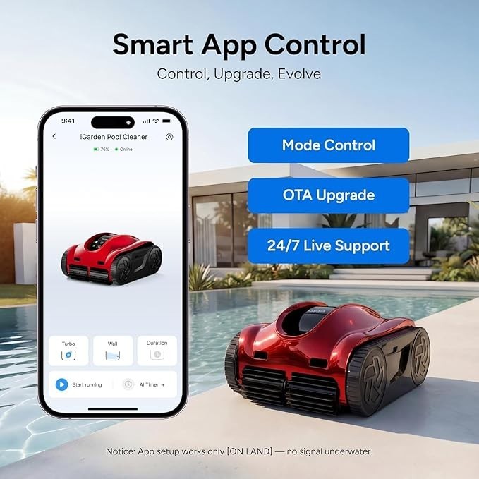iGarden K Pro 100 Cordless Robotic Pool Cleaner 10H Wall Climbing AI Navigation