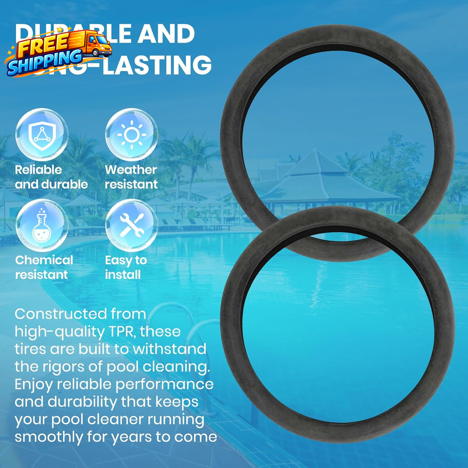 (3-Pack) Pool Cleaner Tires, 48-232 Replacement Compatible with Zodiac Polaris