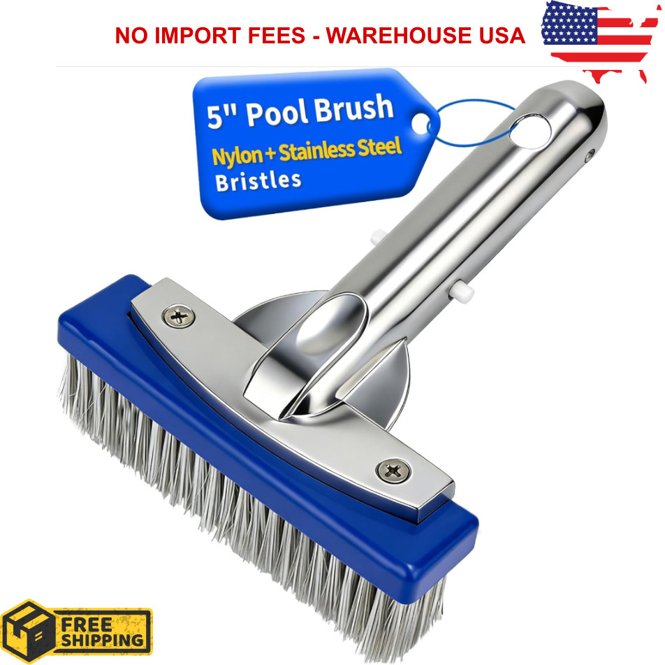 5-Inch Pool Brush Head – Combo Nylon & Stainless Steel Wire Bristles, Heavy D…