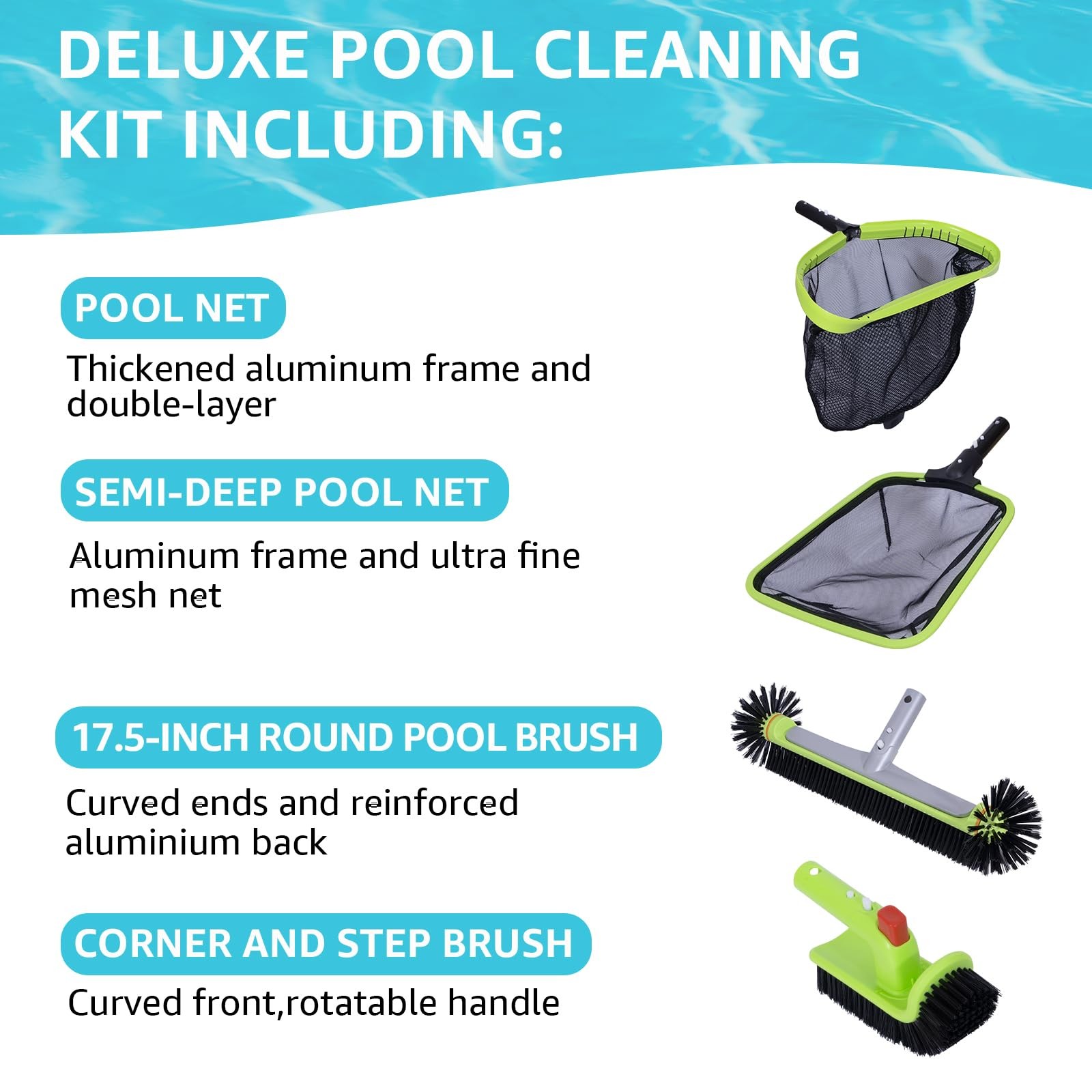 Sepetrel Deluxe Swimming Pool Cleaning Kit Kit, GREEN