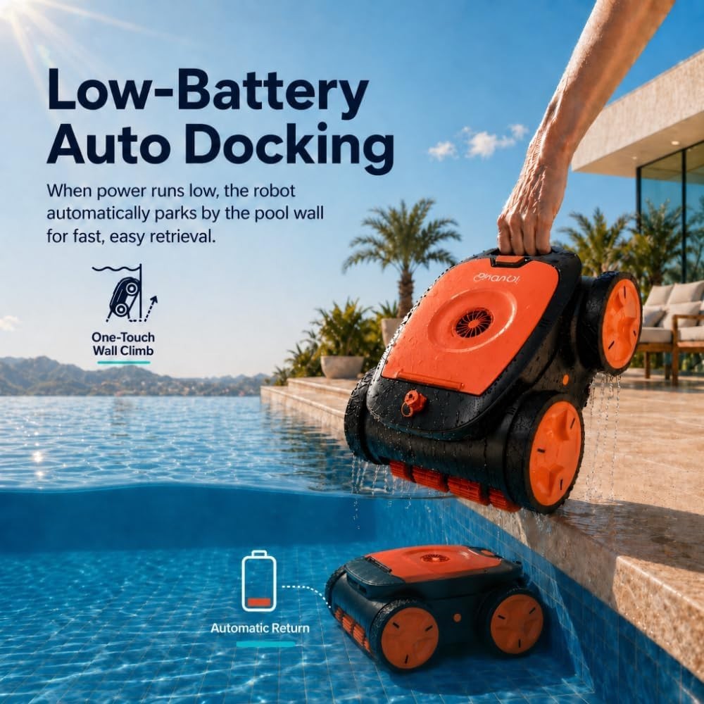 Cordless Robotic Pool Cleaner Remote Underwater Direct Control, 4-Motor 4WD