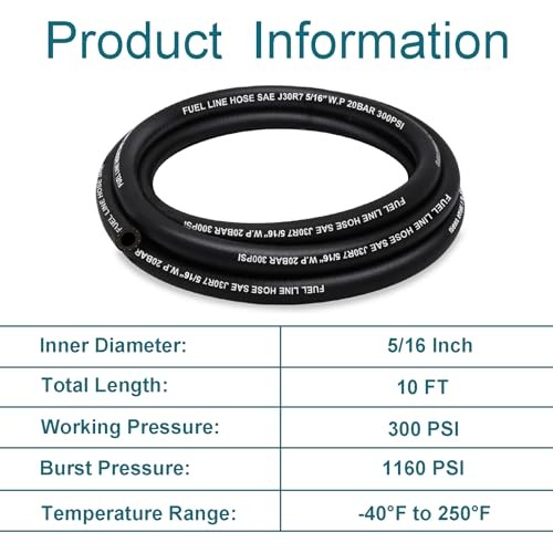 Fuel Line 5/16 Inch ID, Fuel Hose 10FT, J30R7 Fuel Line Hose NBR with 10