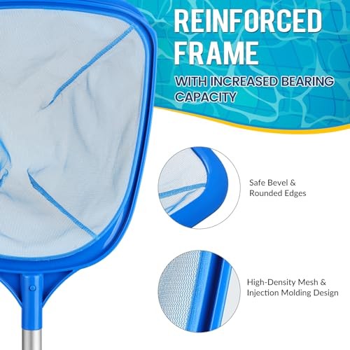 Tavaleu Pool Skimmer Net, Deep Pool Leaf Net with Reinforced Frame, Large Blue
