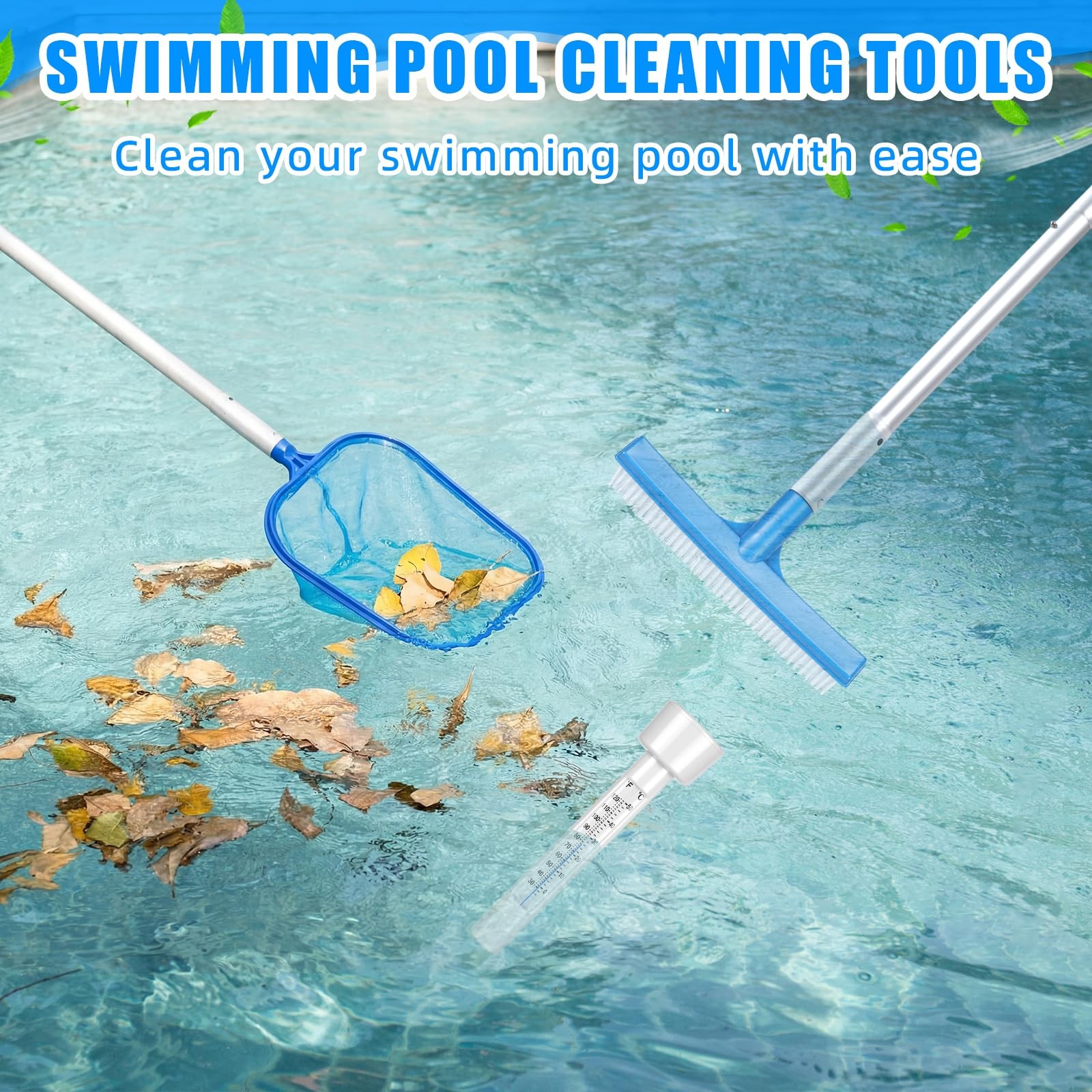 4 Pcs Swimming Pool Cleaning Kit Includes 10 » Pool Brush Head Telescopic Alu…