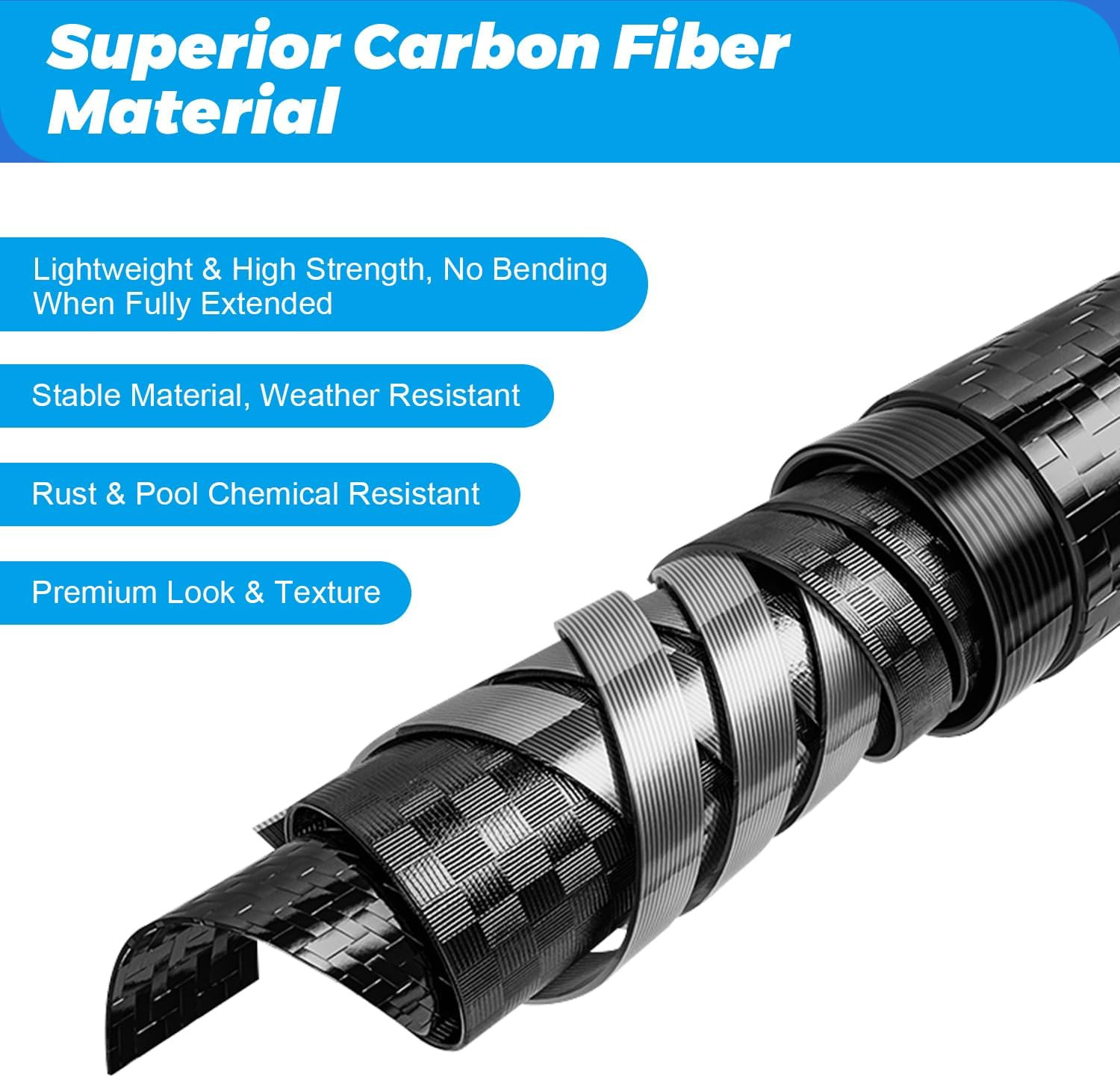 Carbon Fiber 12FT Adjustable Telescopic Pool Pole with Quick-Release Lock – Comp