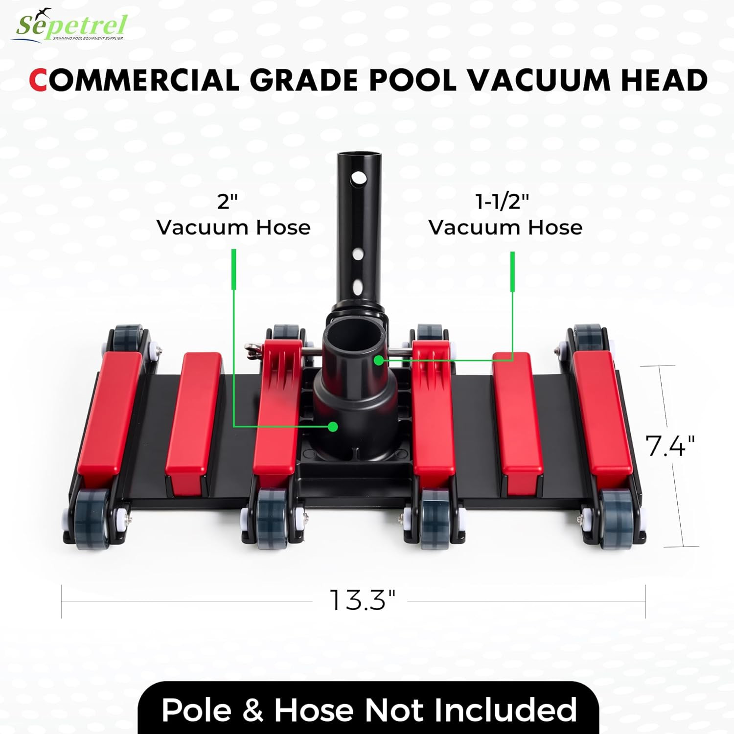 Commercial Grade Pool Vacuum Head with Wheels,14&Prime; Extra-Wide & Weighted Flexible