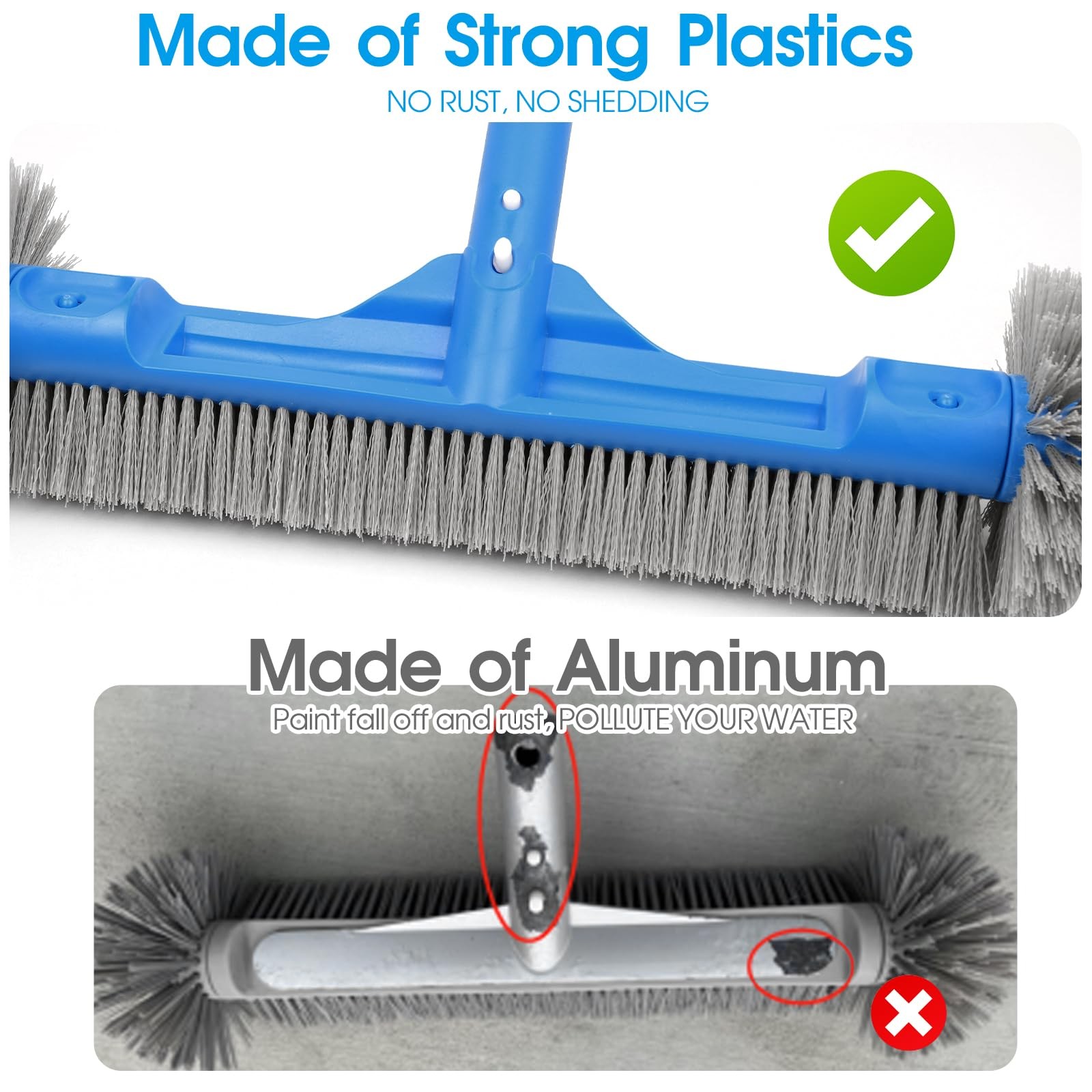 Pool Brush for Cleaning 20 Inch Detachable Round Brush, Blue