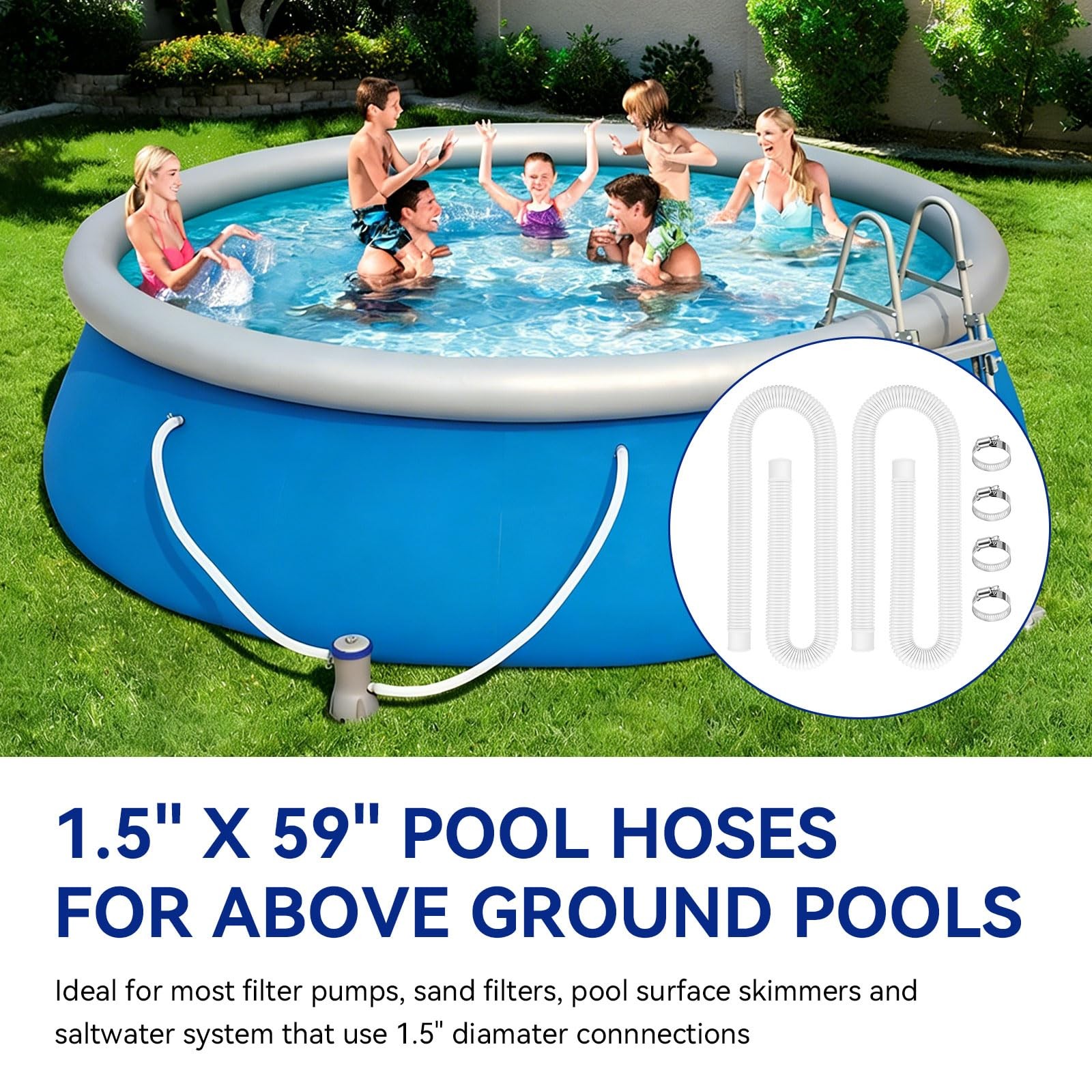 Alocs Pool Hoses For Above Ground Pools 1.5 Diameter X 59 Long 2 Pack 1.5 Inch