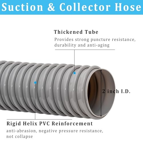 Dust Collection Hose 2 in × 5 ft Heavy Duty Flexible PVC 2in-5ft Gray